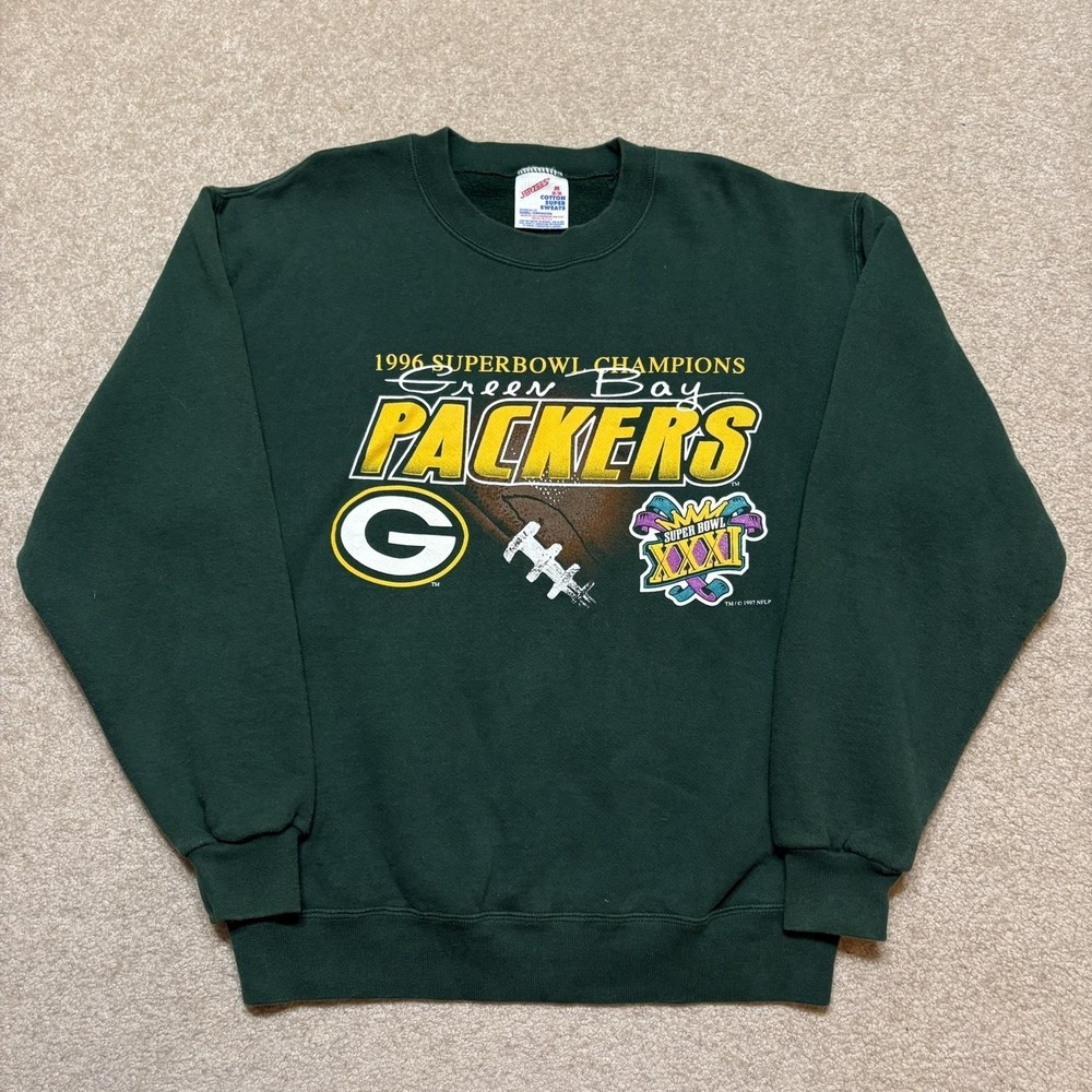 Vtg Green Bay Packers Sweatshirt Mens Medium Green NFL Super Bowl XXXI 90s 97